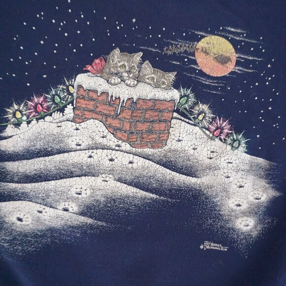 Vintage Cats Christmas Navy Graphic Sweatshirt Festive Holiday Winter M - Picture 8 of 9